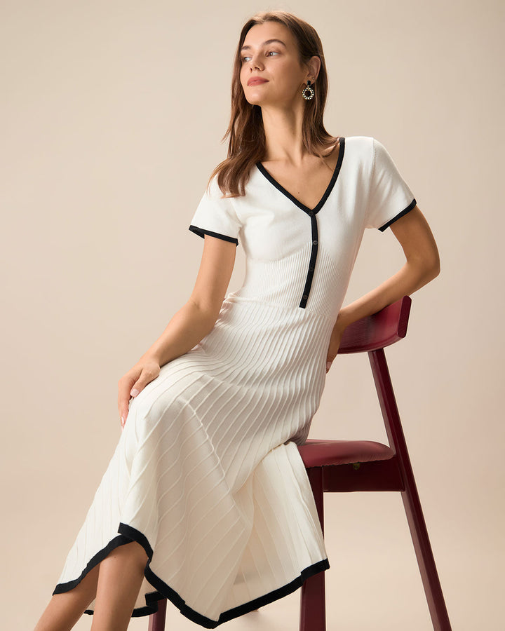 Mabel | Contrast Knit Sweater Midi Dress