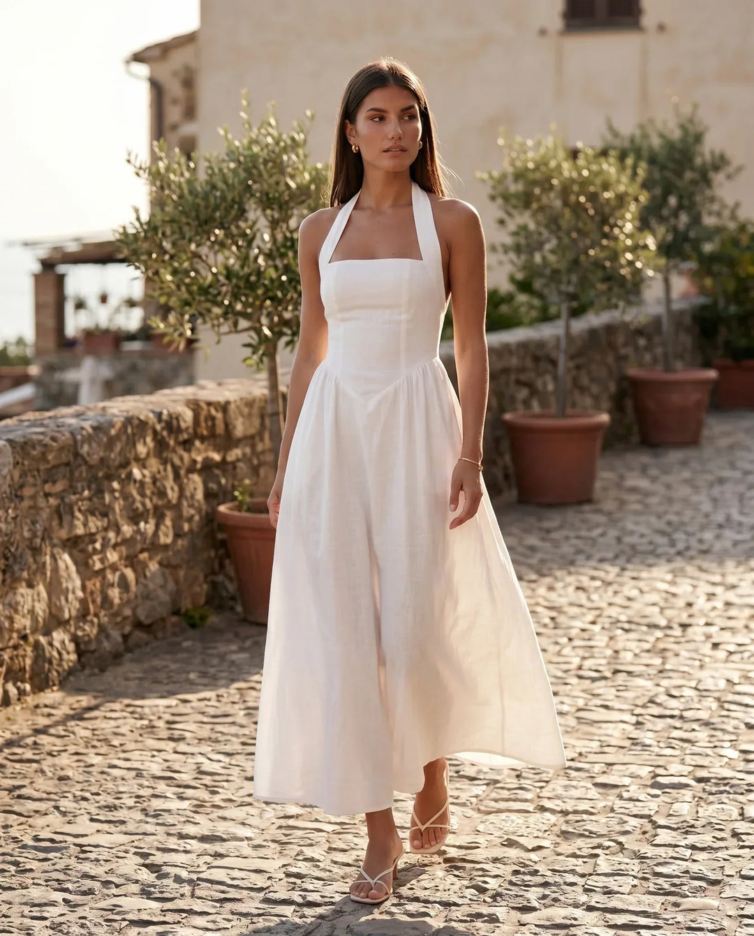 Aurelia | Basque Waist Halter Maxi Dress