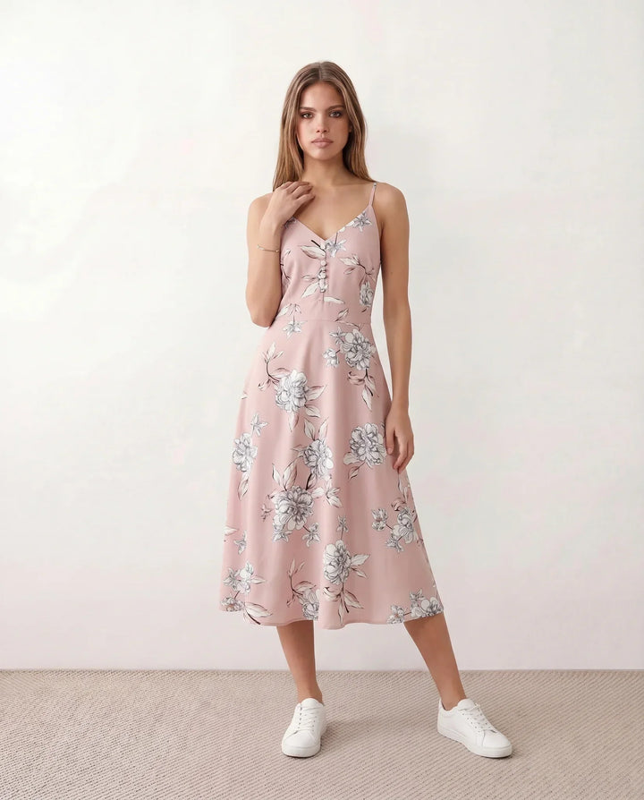 Xenia | Spaghetti Strap Floral Midi Dress