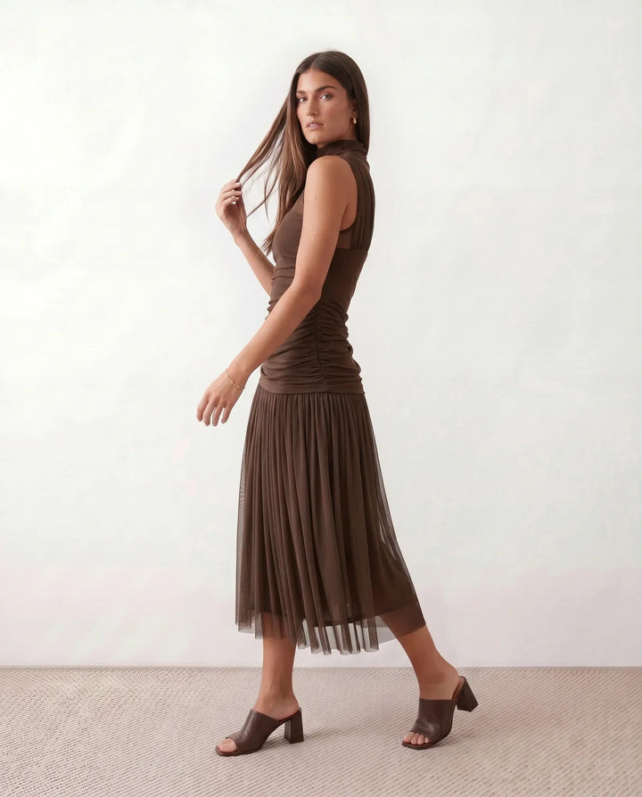 Jolie | Pleated Drop Waist Midi Dress