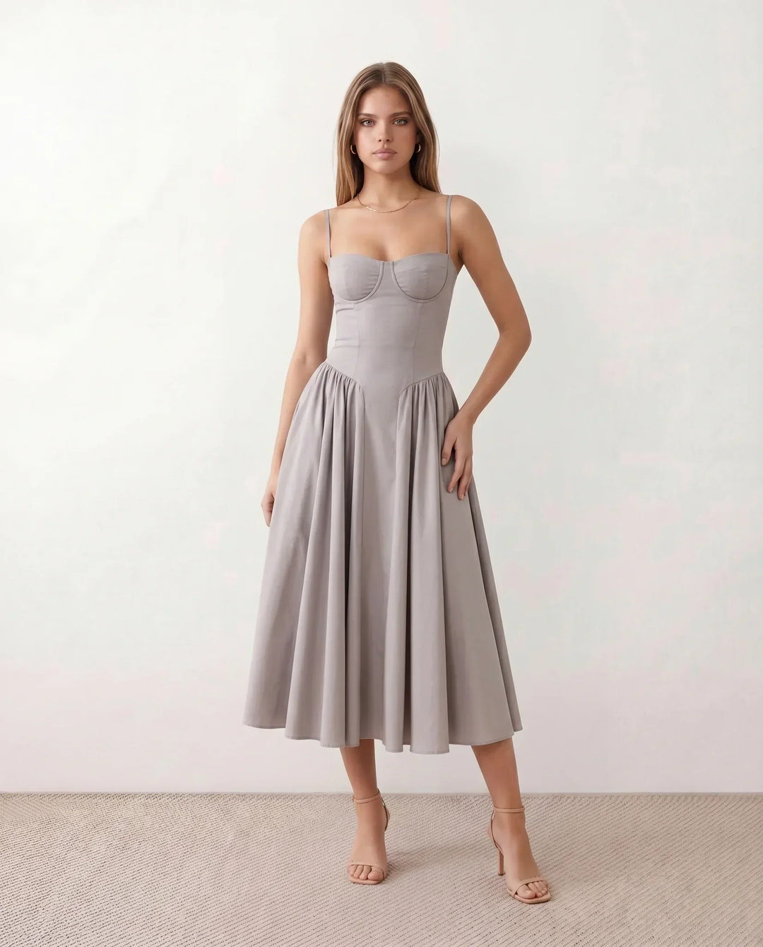 Willa | Spaghetti Strap Sweetheart Midi Dress