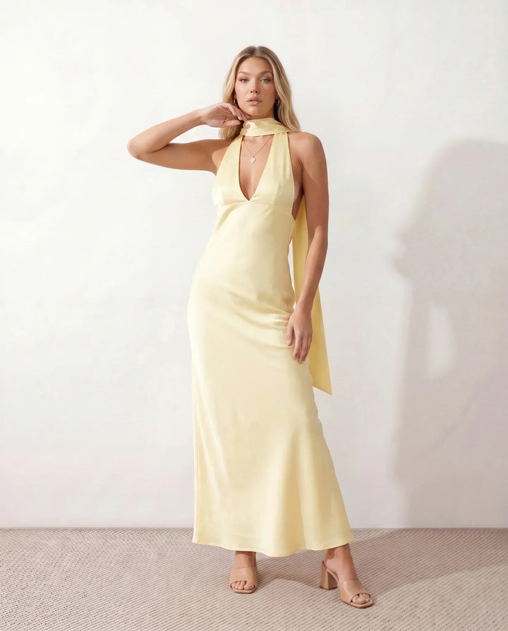 Leona | Cowl Neck Halter Maxi Dress