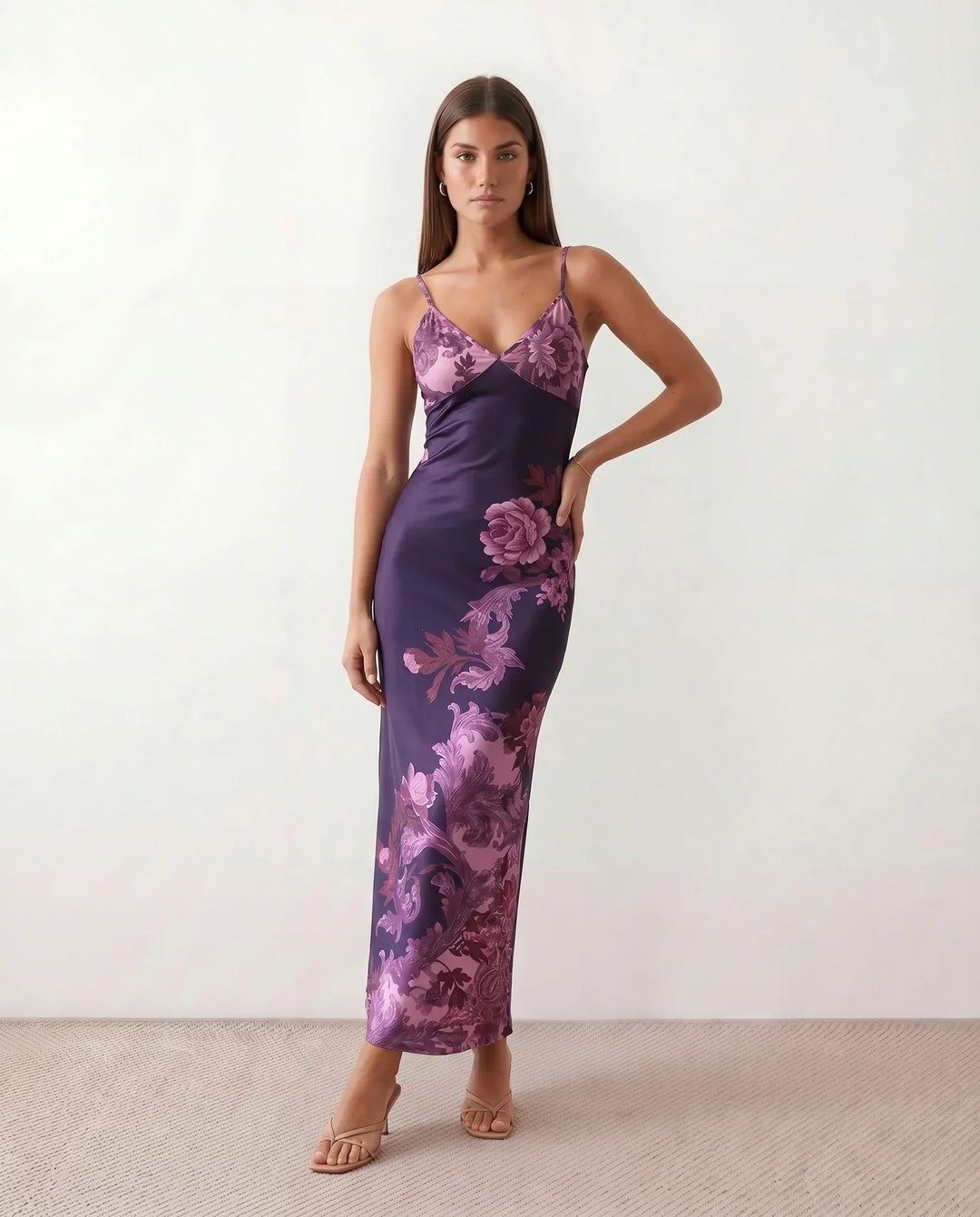 Coralie | Floral Satin-Look Slip Maxi Dress