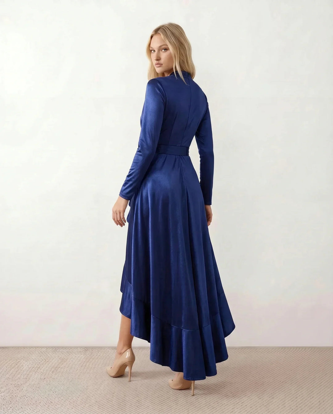 Priya | Glossy Ruffle Detail Maxi Dress