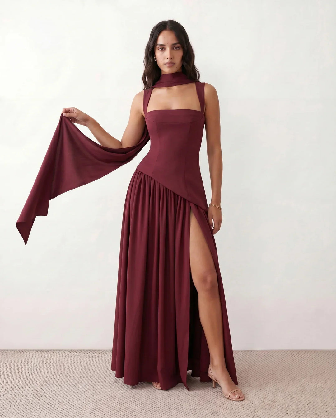 Ines | Basque Waist Lace-Up Maxi Dress