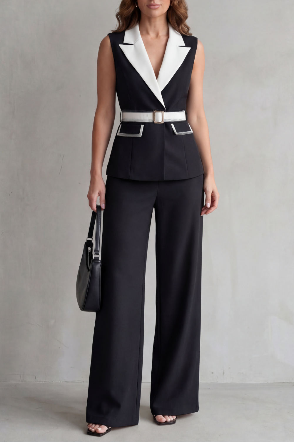 Bellavive | Two-Tone Lapel Sleeveless Pant Suit