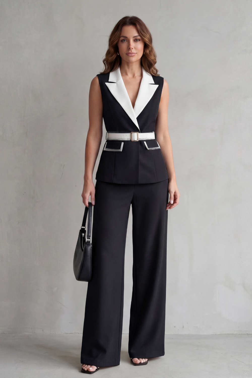 Bellavive | Two-Tone Lapel Sleeveless Pant Suit