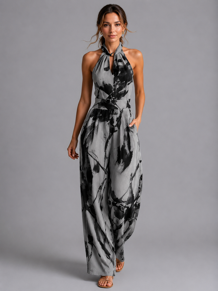 Margot | Printed Halter Wide-Leg Jumpsuit