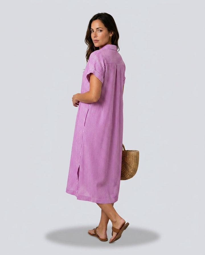 Marlowe | Striped Button-Front Midi Shirt Dress