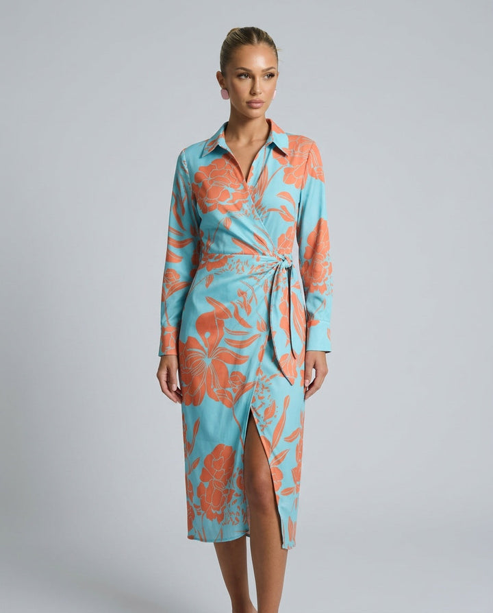 Esmee | Wrap Midi Dress in Print &amp; Solid colors