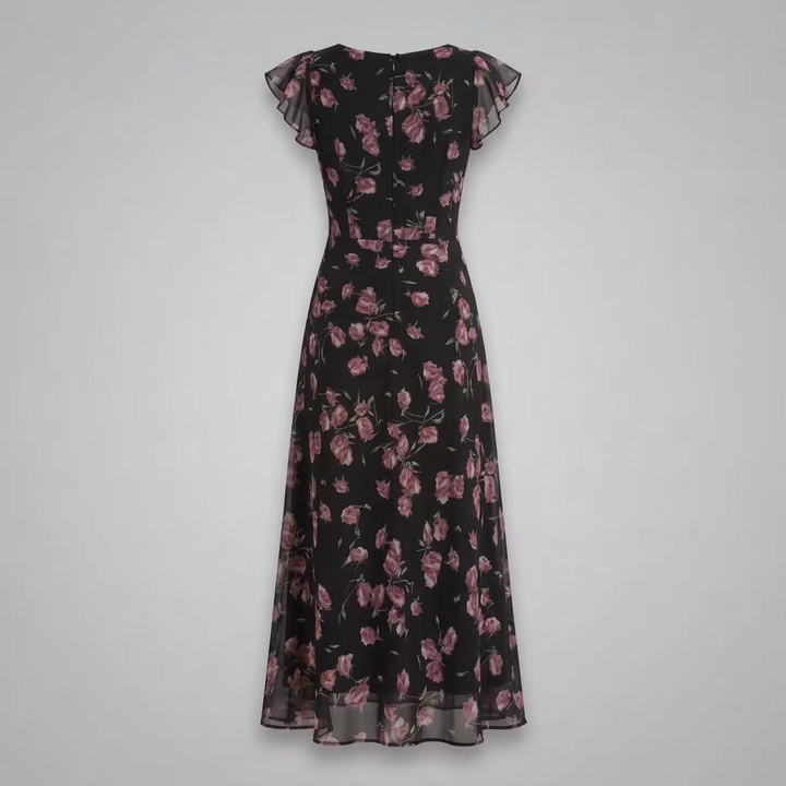 Kira | Floral Flutter Sleeve V-Neck Maxi Dress