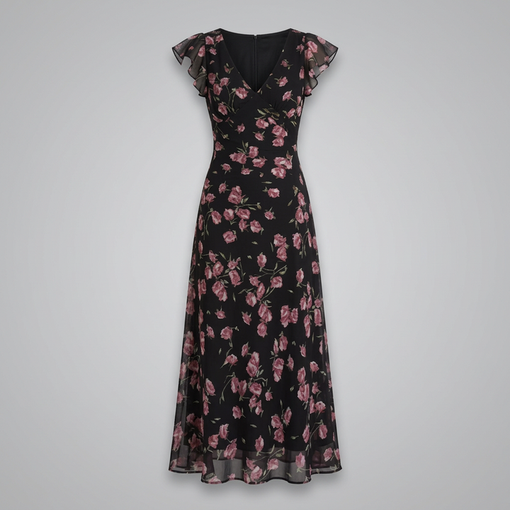 Kira | Floral Flutter Sleeve V-Neck Maxi Dress