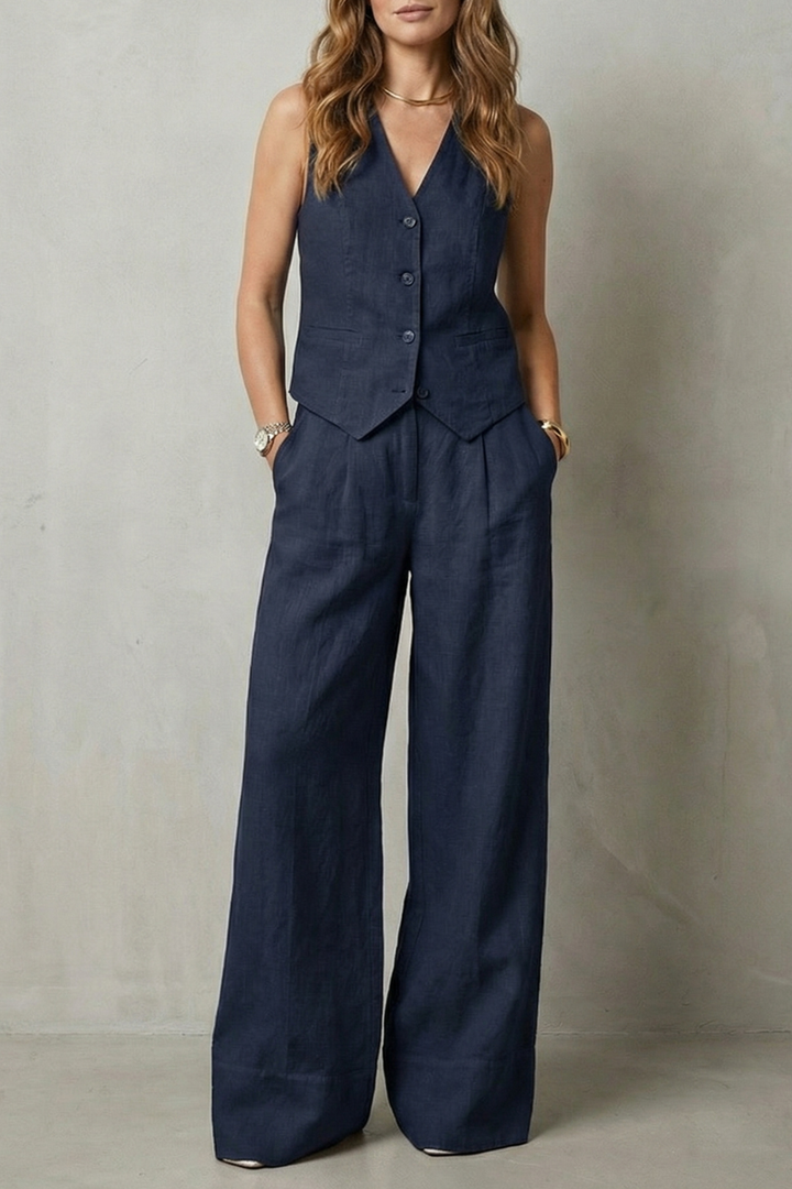 Linéaura | Sleeveless Tailored Vest &amp; Wide-Leg Pant Set