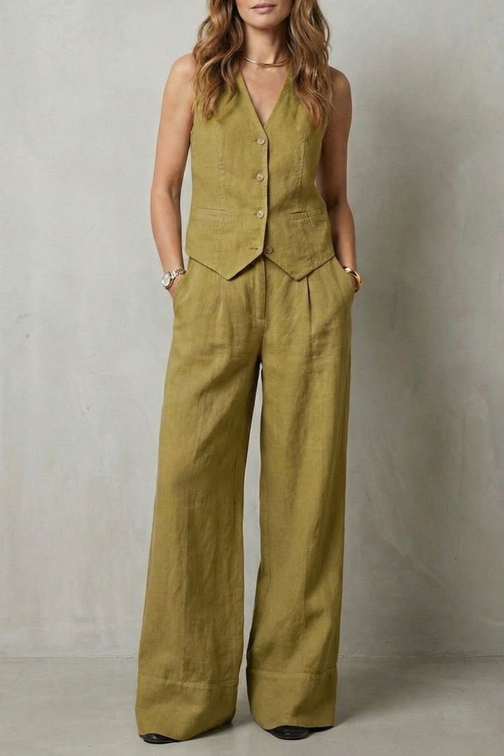 Linéaura | Sleeveless Tailored Vest &amp; Wide-Leg Pant Set