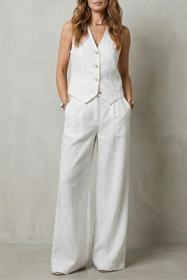 Linéaura | Sleeveless Tailored Vest &amp; Wide-Leg Pant Set