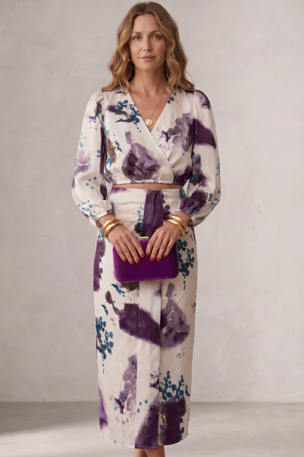Liv | Watercolor Floral Wrap Blouse &amp; Maxi Skirt Set