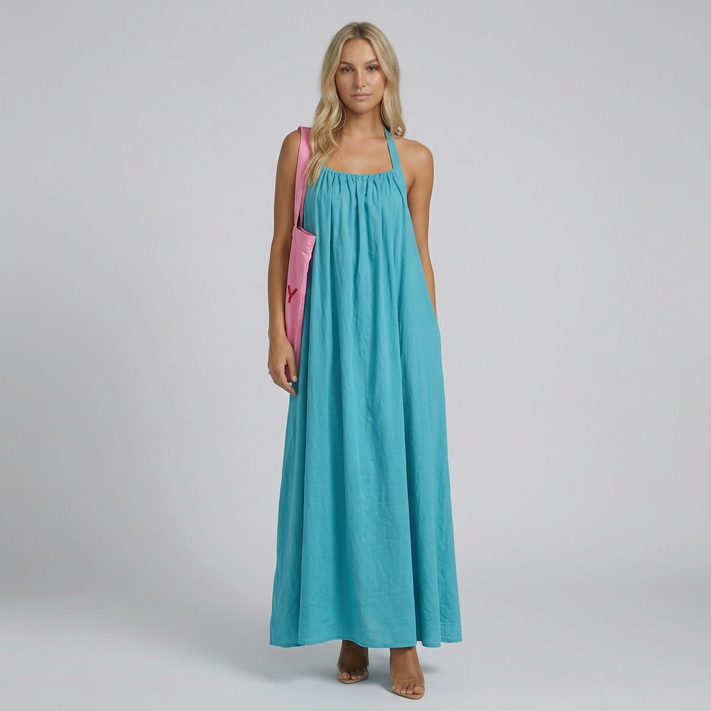 Nellie | Gathered Halter Neck Relaxed Maxi Dress