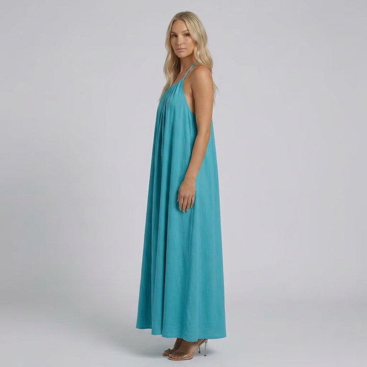 Nellie | Gathered Halter Neck Relaxed Maxi Dress