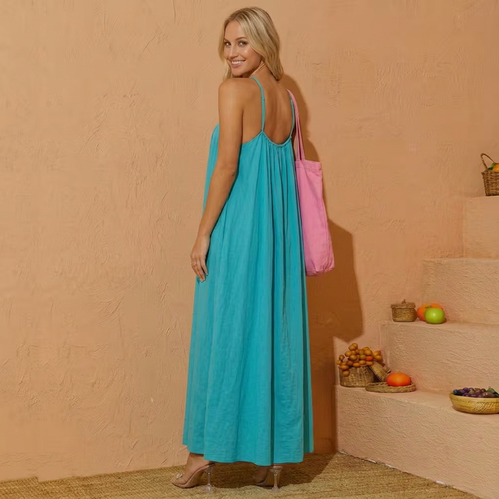 Nellie | Gathered Halter Neck Relaxed Maxi Dress