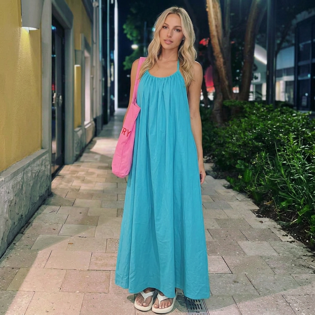 Nellie | Gathered Halter Neck Relaxed Maxi Dress