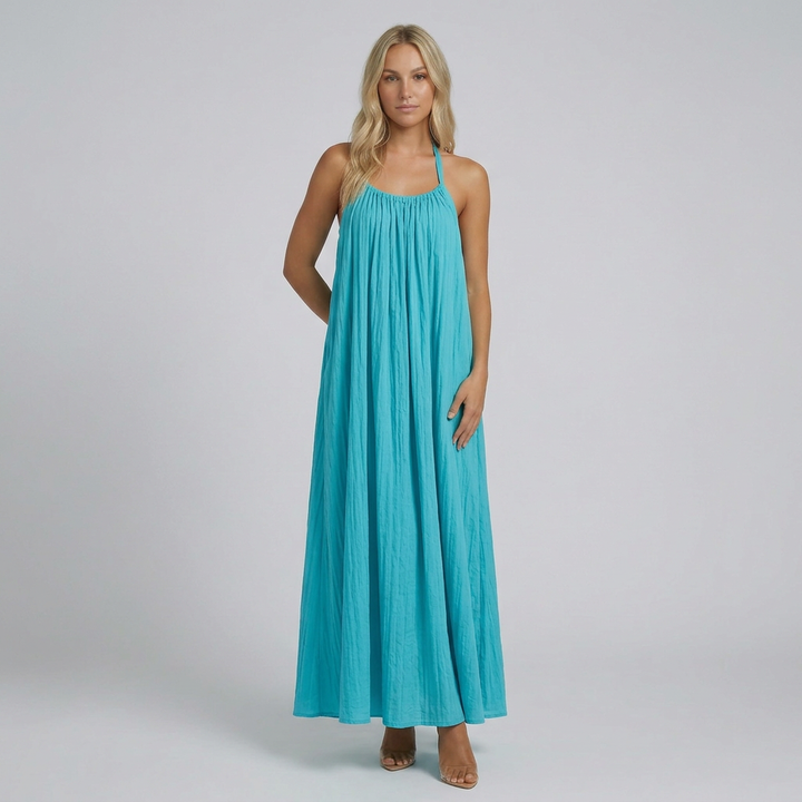 Nellie | Gathered Halter Neck Relaxed Maxi Dress