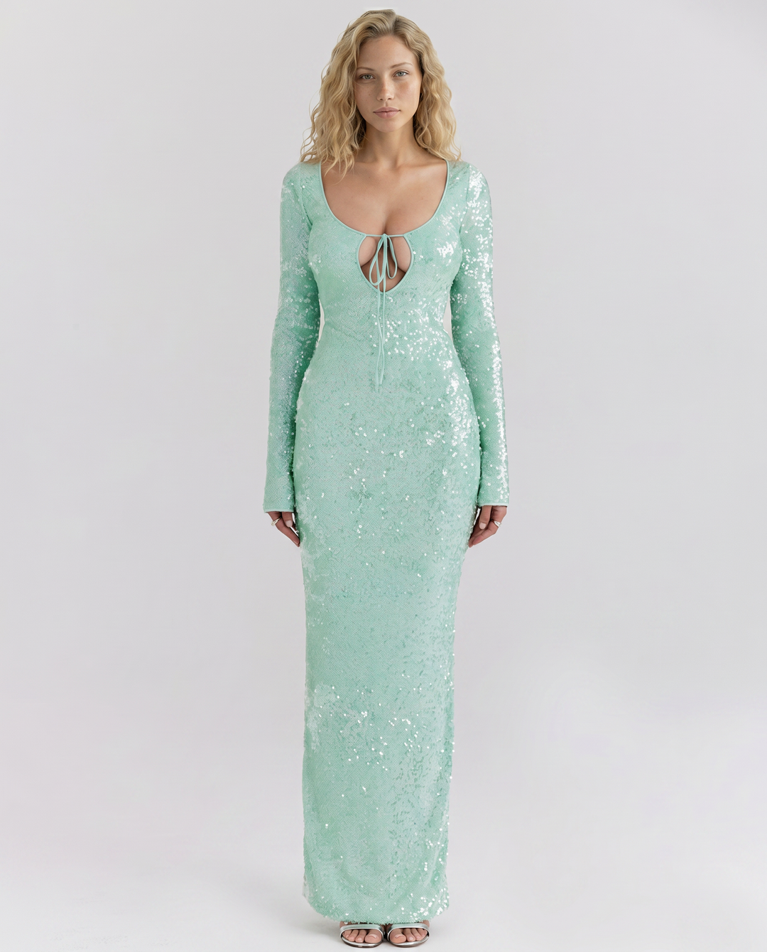 Tiff | Maxi Dress with Sequin Finish and Front Cut-Out