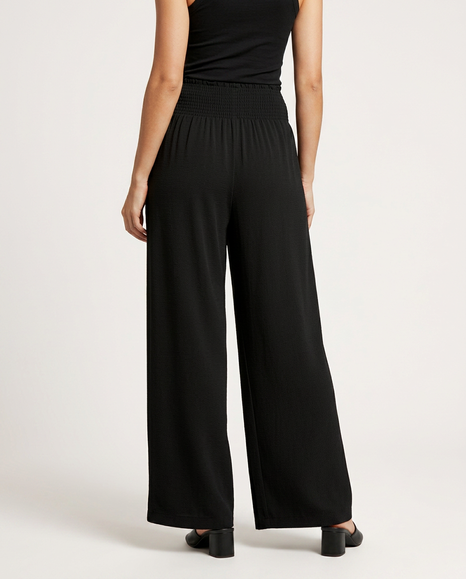 Doris | Wide Leg Pants with Shirred Elastic Waist
