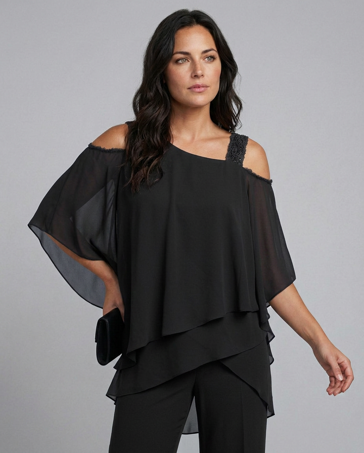 Celeste | Two-Piece Cold Shoulder Jumpsuit with Straight-Leg Pants