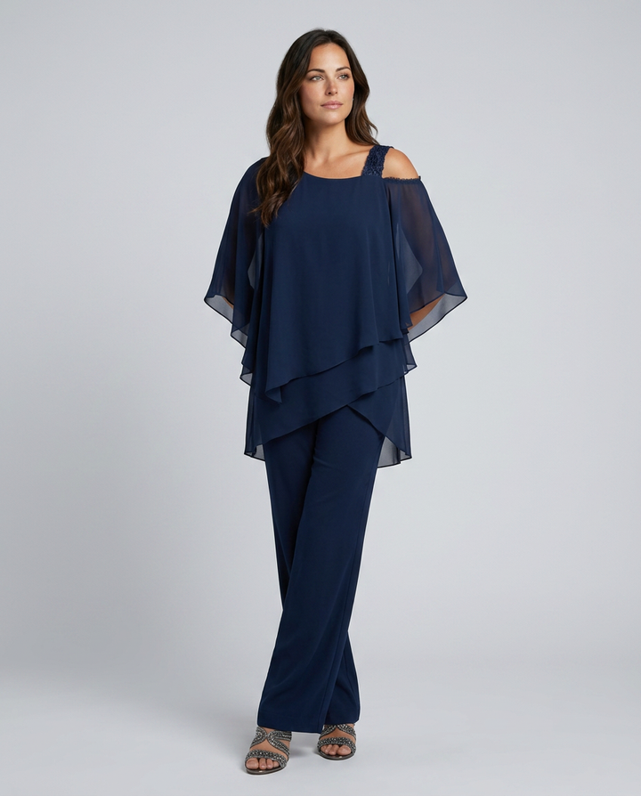 Celeste | Two-Piece Cold Shoulder Jumpsuit with Straight-Leg Pants