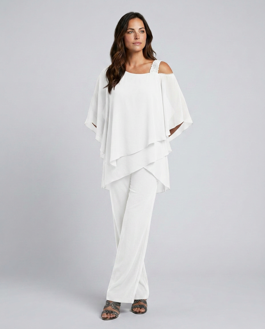 Celeste | Two-Piece Cold Shoulder Jumpsuit with Straight-Leg Pants