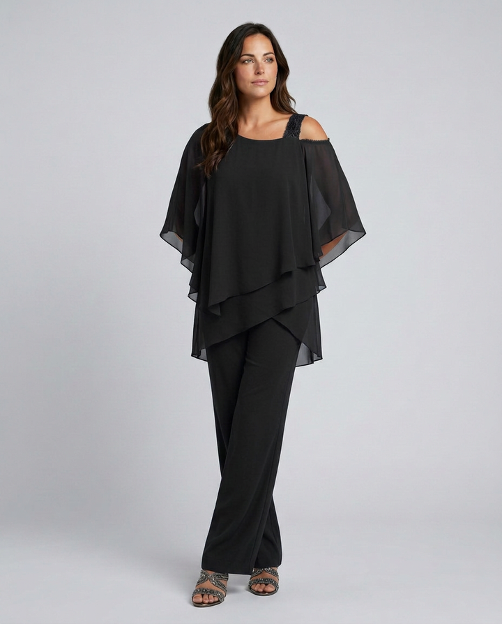 Celeste | Two-Piece Cold Shoulder Jumpsuit with Straight-Leg Pants