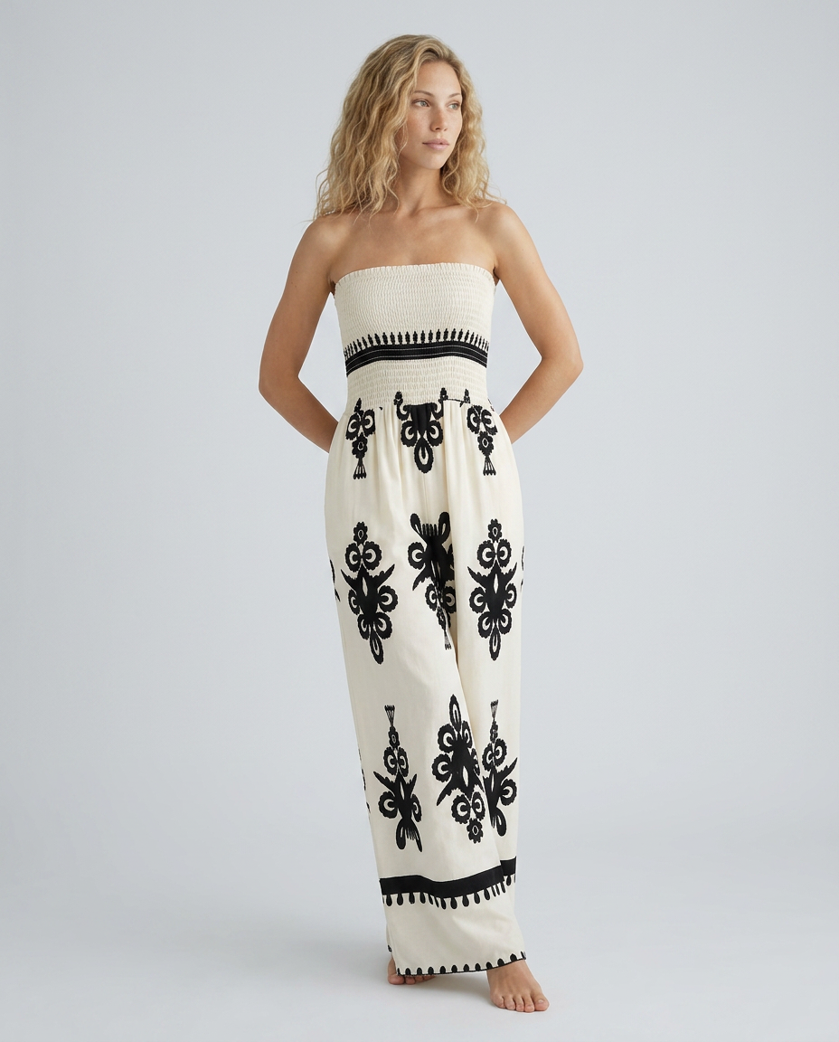 Lilia | Strapless Jumpsuit with Wide-Leg Pants