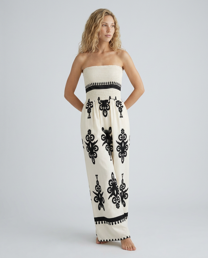Lilia | Strapless Jumpsuit with Wide-Leg Pants