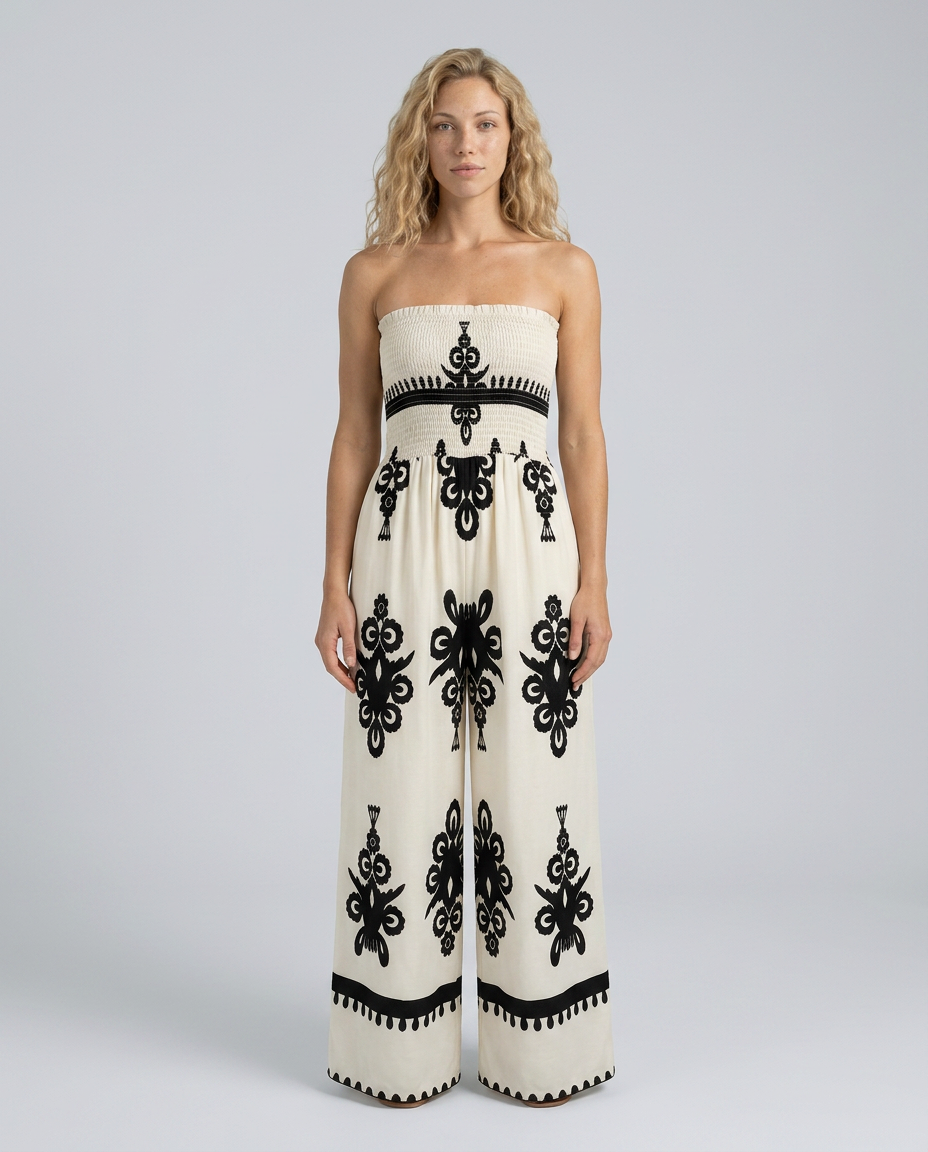 Lilia | Strapless Jumpsuit with Wide-Leg Pants