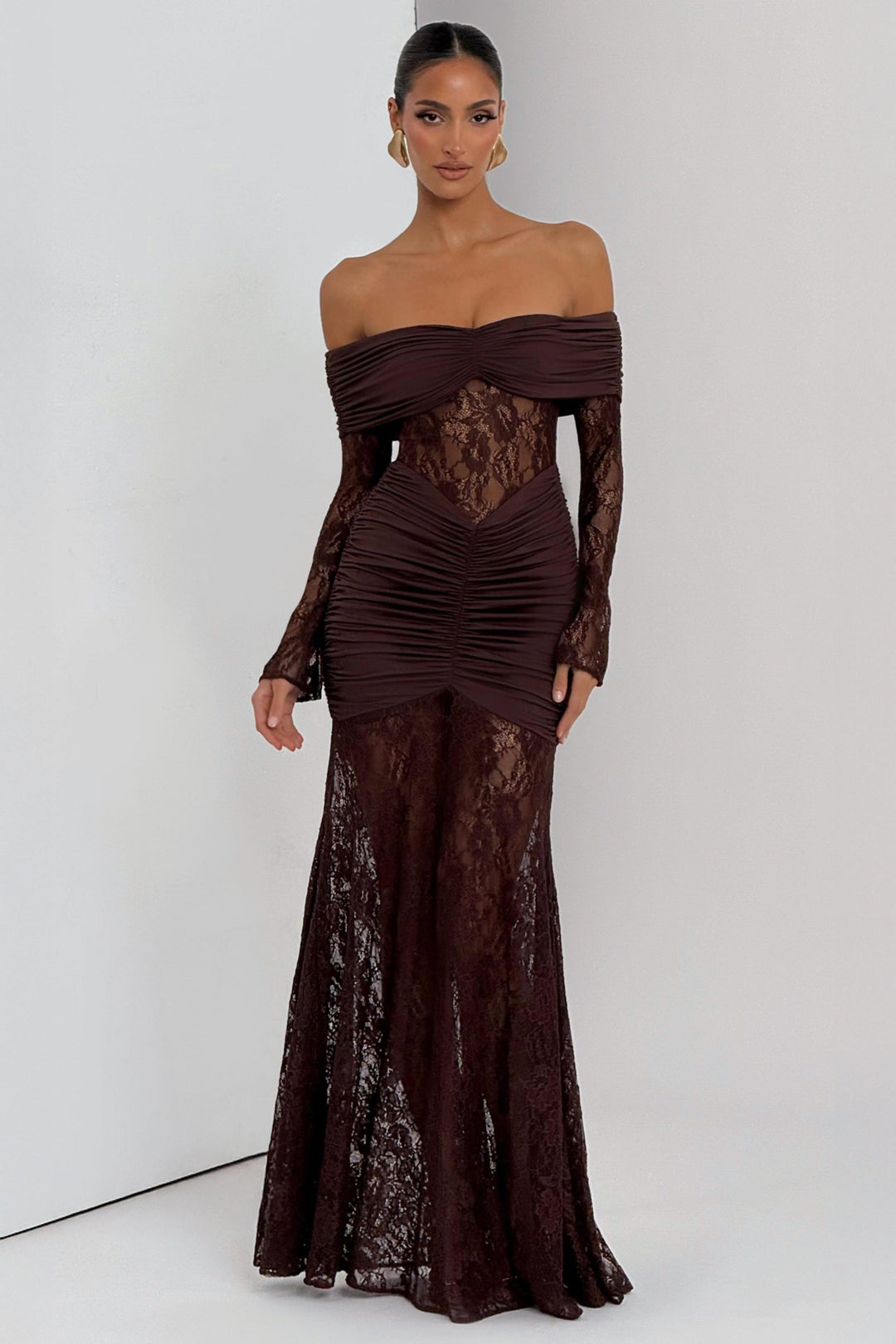 Sabine | Lace Long Sleeve Strapless Maxi Dress