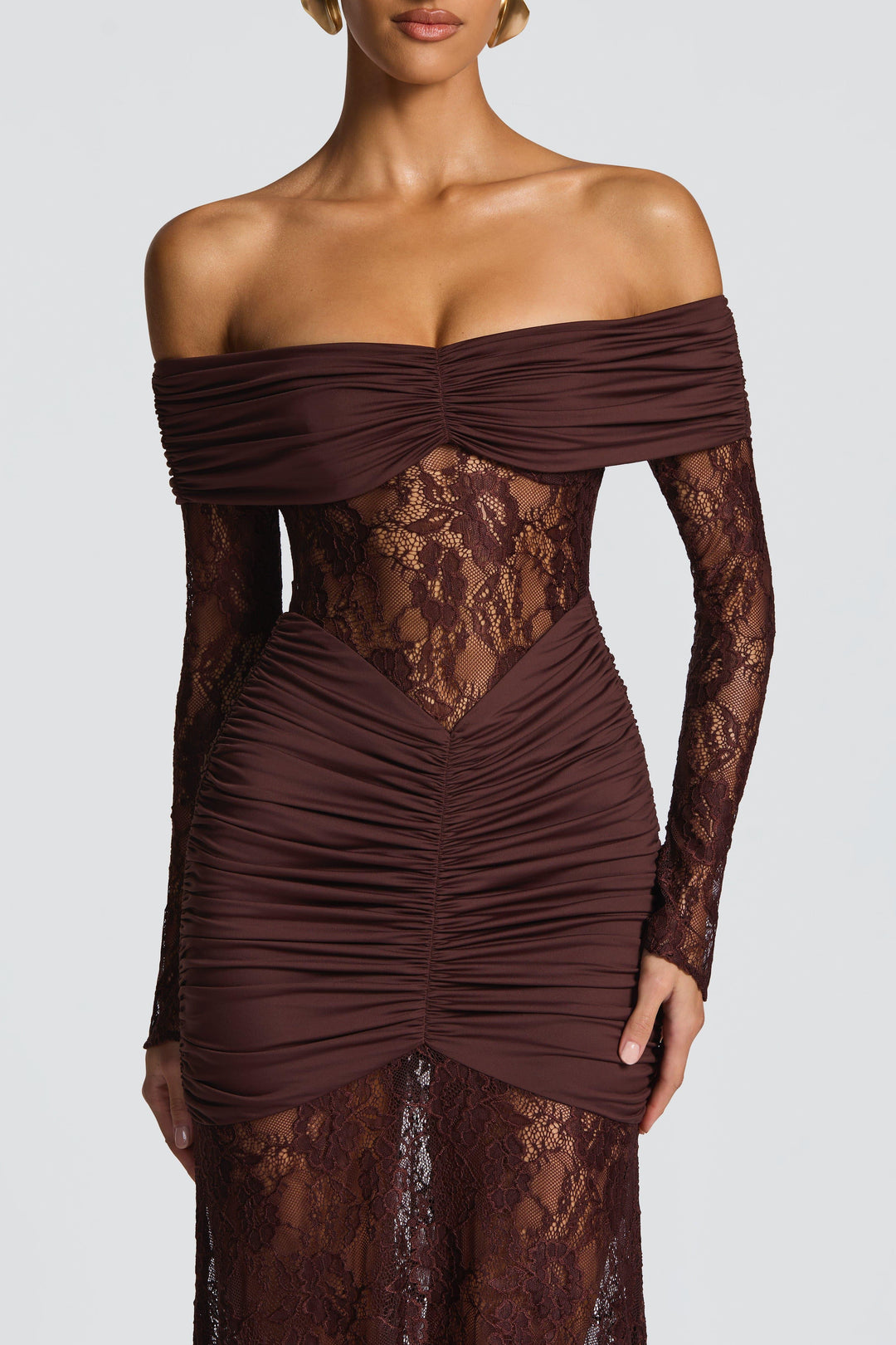 Cleo | Lace Long Sleeve Strapless Maxi Dress