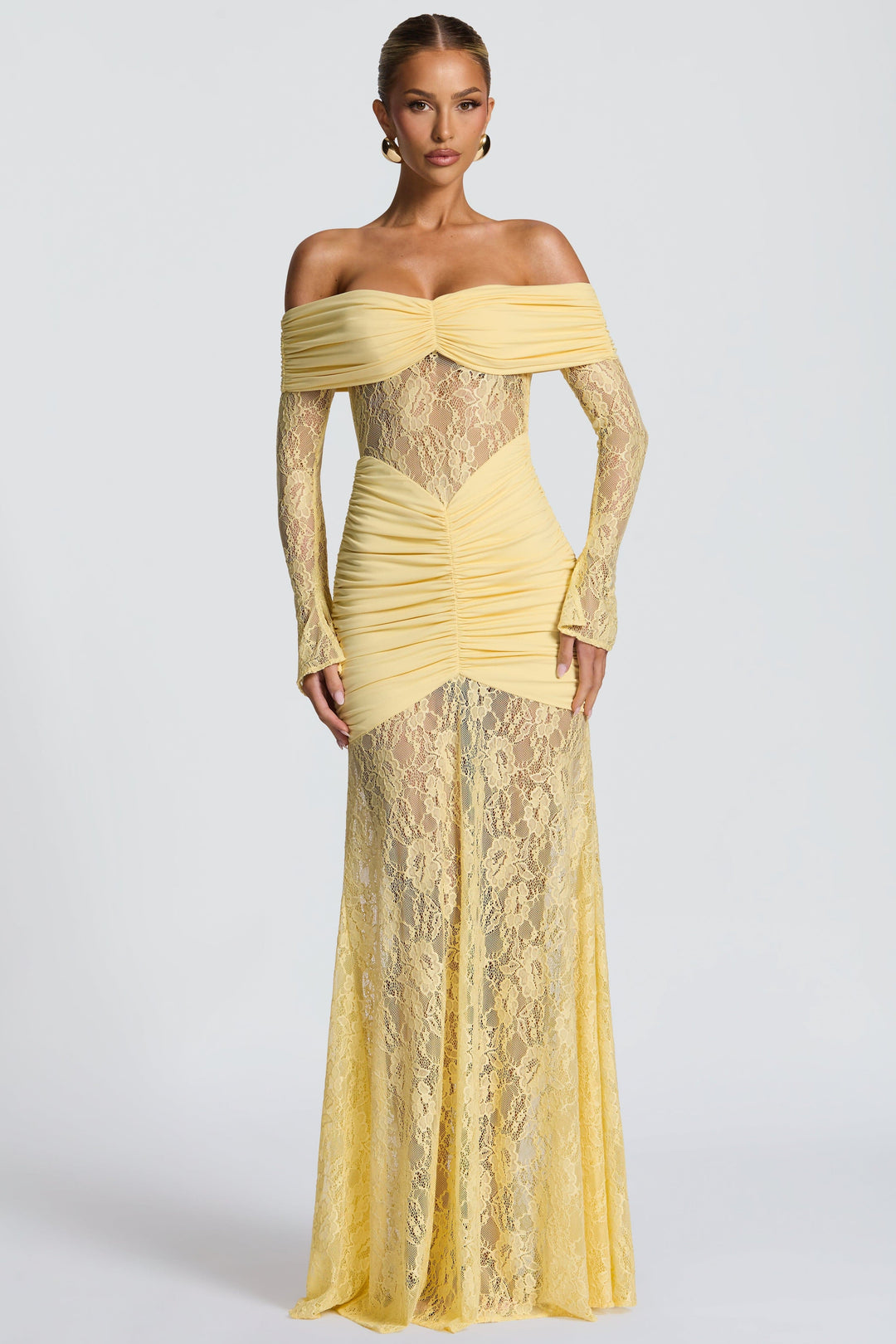 Cleo | Lace Long Sleeve Strapless Maxi Dress