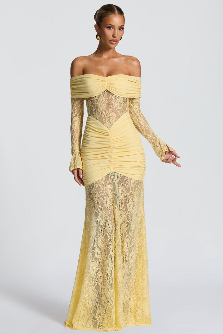 Cleo | Lace Long Sleeve Strapless Maxi Dress