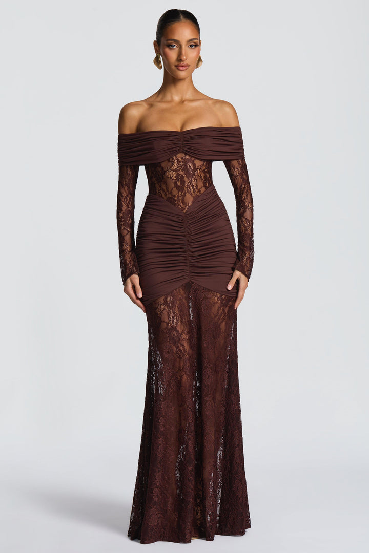 Sabine | Lace Long Sleeve Strapless Maxi Dress