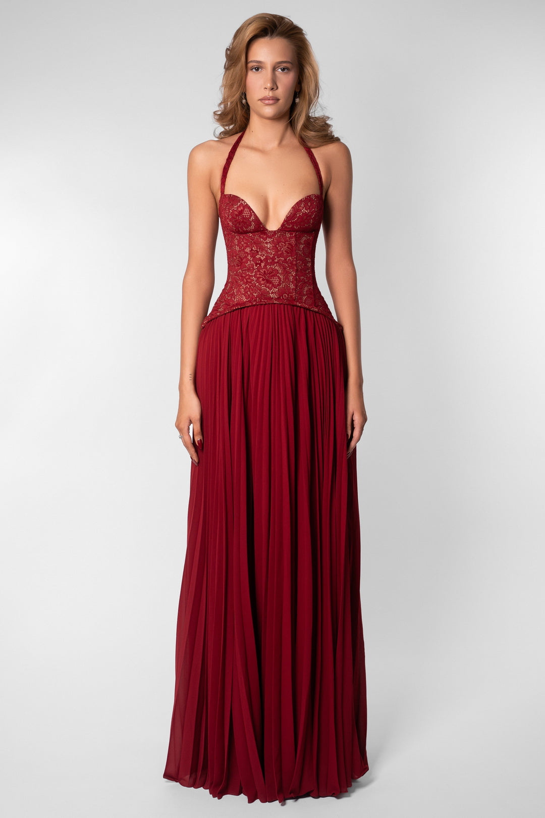Zara | Sweetheart Lace Splicing Pleated Maxi Dress