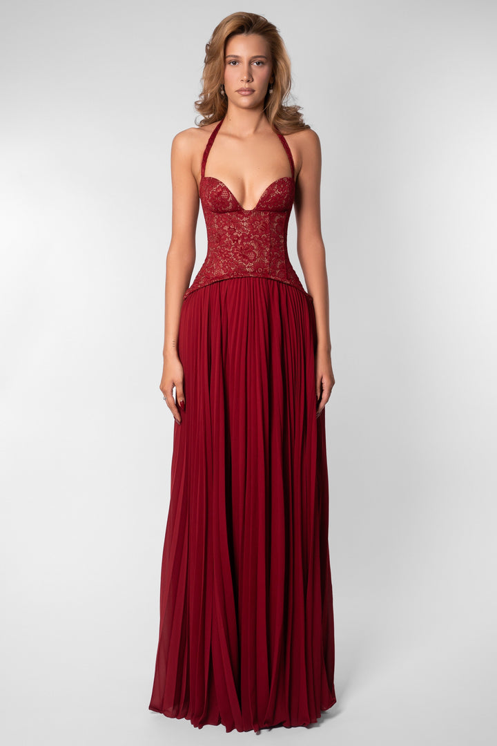 Seraphina | Sweetheart Lace Splicing Pleated Maxi Dress