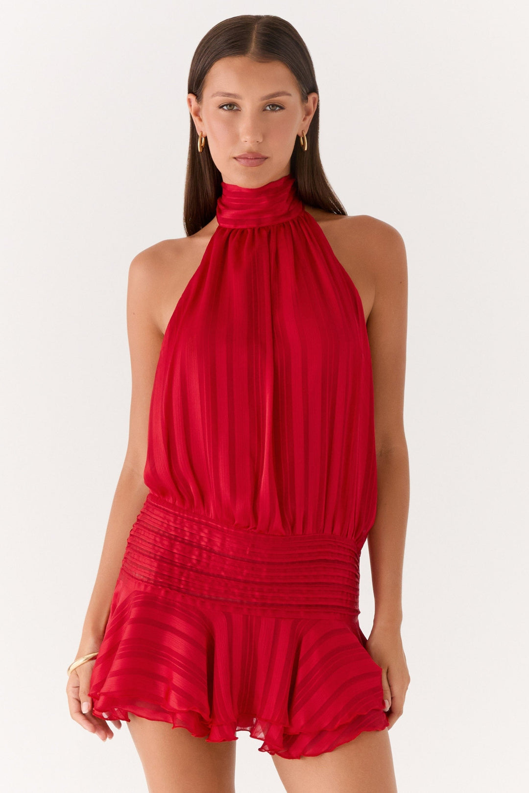 Elin | Chiffon Pleated Halter Neck Mini Dress