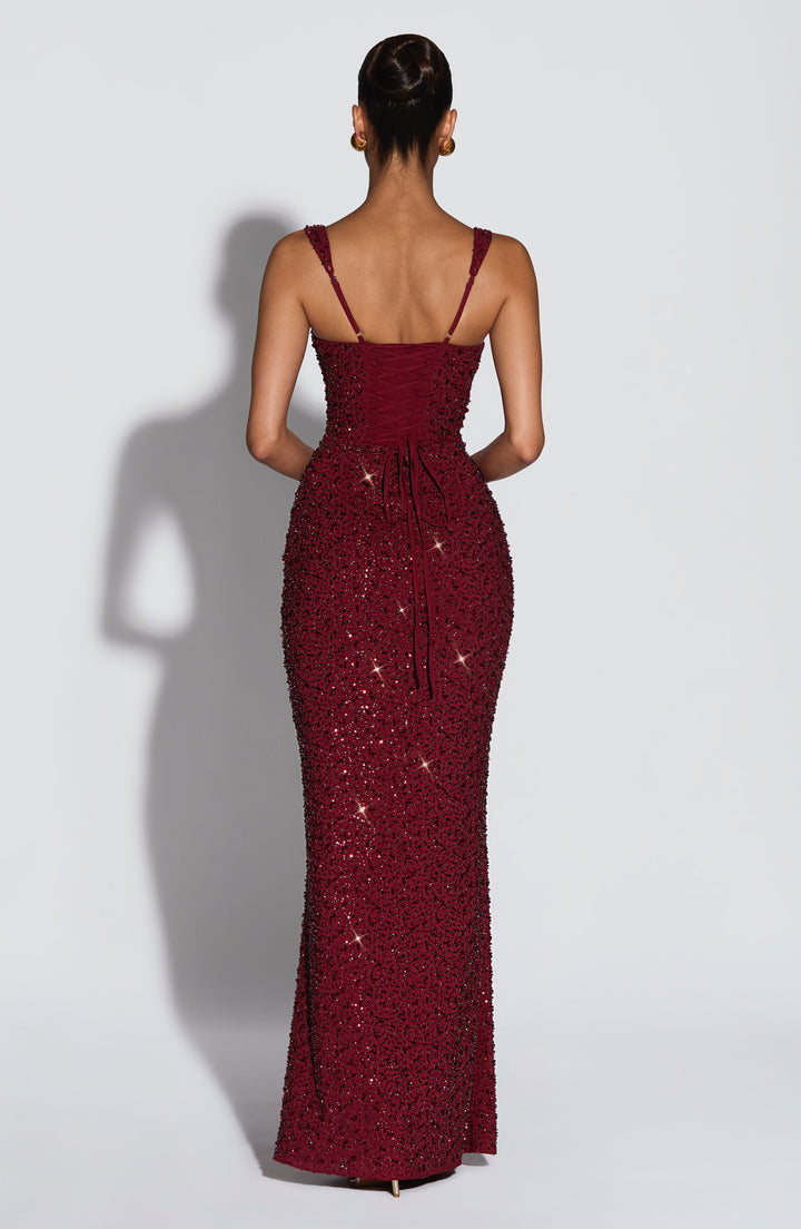 Sabine | Sequin Tie-Up Square Neck Maxi Dress