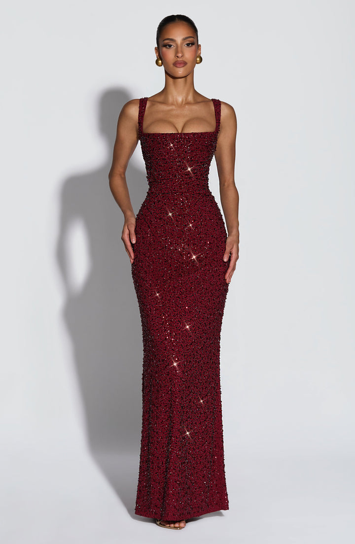 Sabine | Sequin Tie-Up Square Neck Maxi Dress
