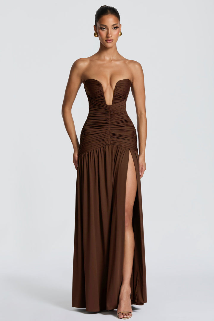 Maeve | Gathered Side Slit Maxi Dress