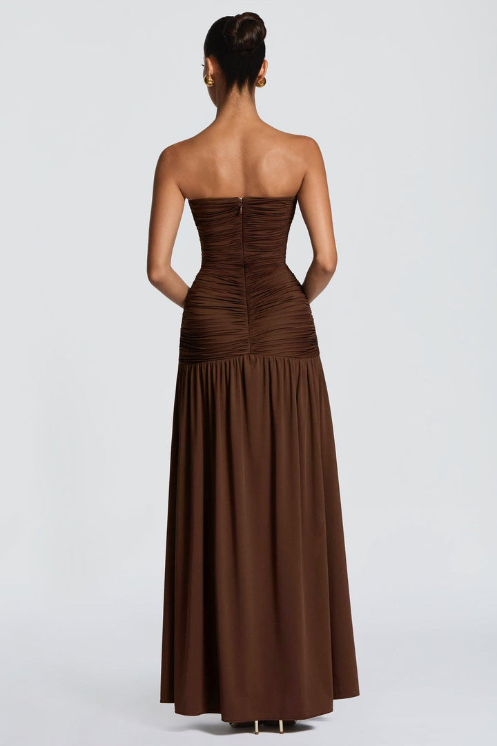 Maeve | Gathered Side Slit Maxi Dress