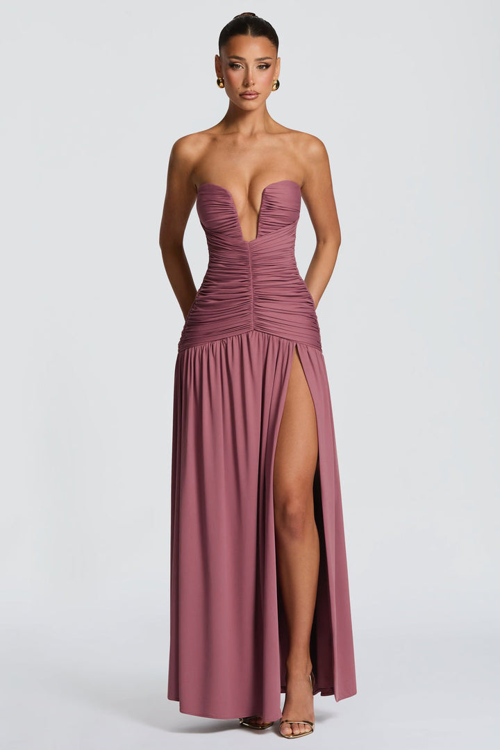 Maeve | Gathered Side Slit Maxi Dress