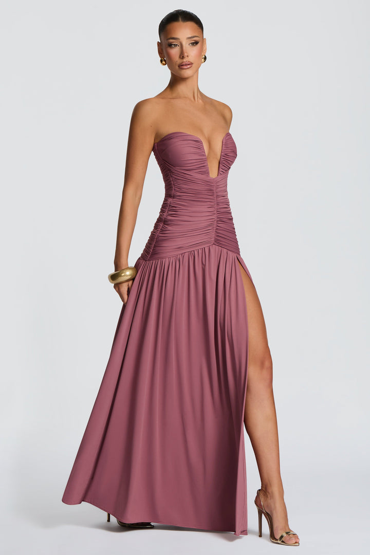 Maeve | Gathered Side Slit Maxi Dress