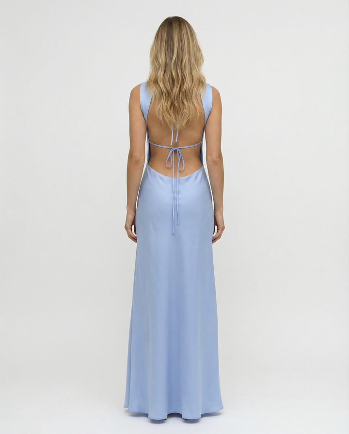 Becky | Satin Maxi Dress with Open Back and Strap Detail