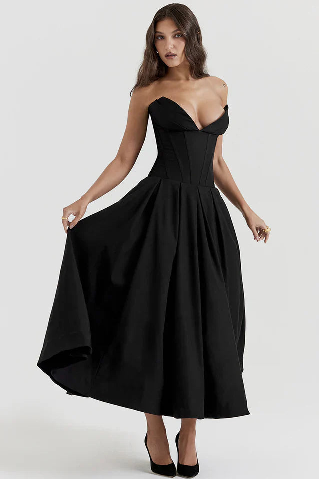 Irma | Strapless Midi Dress with Structured Bodice